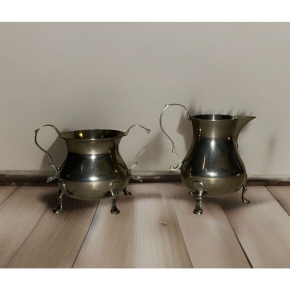 Williamsburg Restoration Kirk Stieff Pewter Cream CW81-7, Sugar CW82-7 Set - Picture 2 of 5